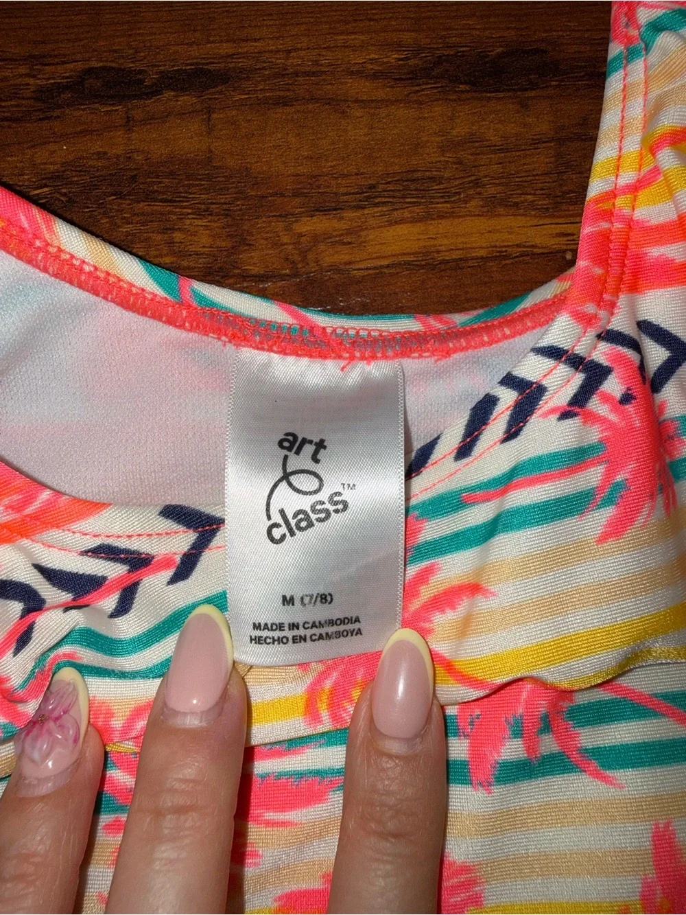 art class Neon Coral Bikini Set with Tropical Print Tank Top